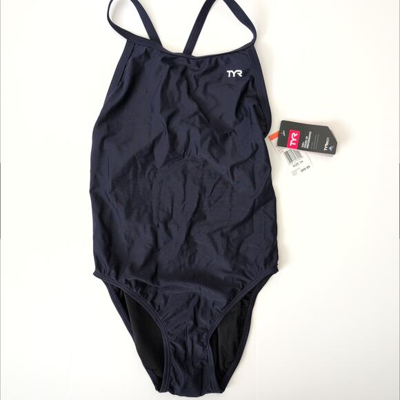 TYR One Piece Swimsuit Womens 34 Modest Athletic Navy Blue Performance UPF 50 - Picture 4 of 11